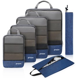 Prezon Compressible Packing Cubes with Travel Shoe Bag and Laundry Bag, Expandable Suitcase Organiser, Packing Bags Set for Organising Your Travel Luggage, Luggage Organiser for Backpack & Suitcase