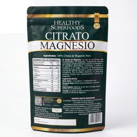 HEALTHY SUPERFOODS Citrato de Magnesio en Polvo, Alta Pureza, 100% Puro, Sin Gluten, Sin Sabor Añadido, 400 Servicios, 1 kg