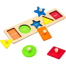 Wooden Shape Puzzles,Multiple Shapes Wooden Jigsaw for 1 Year Old,Montessori Wood Puzzle Toy with Knobs Early Education Toys for Baby Toy Learning Educational (5 Shapes Wooden Puzzles)