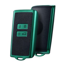OATSBASF Car Key Case for Renault, 4 Button Key Case (Only Keyless Go), for renault Clio/Kadjar/Megane/Dacia Sandaro key cover, Key Fob Cover (Silver Edge-Green)