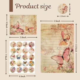 160 Pack Vintage Butterfly Stationery Paper and Envelopes Set in 10 Different Designs, 50 One Sided Stationery Lined Writing Papers with 50 Matching Envelopes and 60 Dot Stickers for Writing Letters