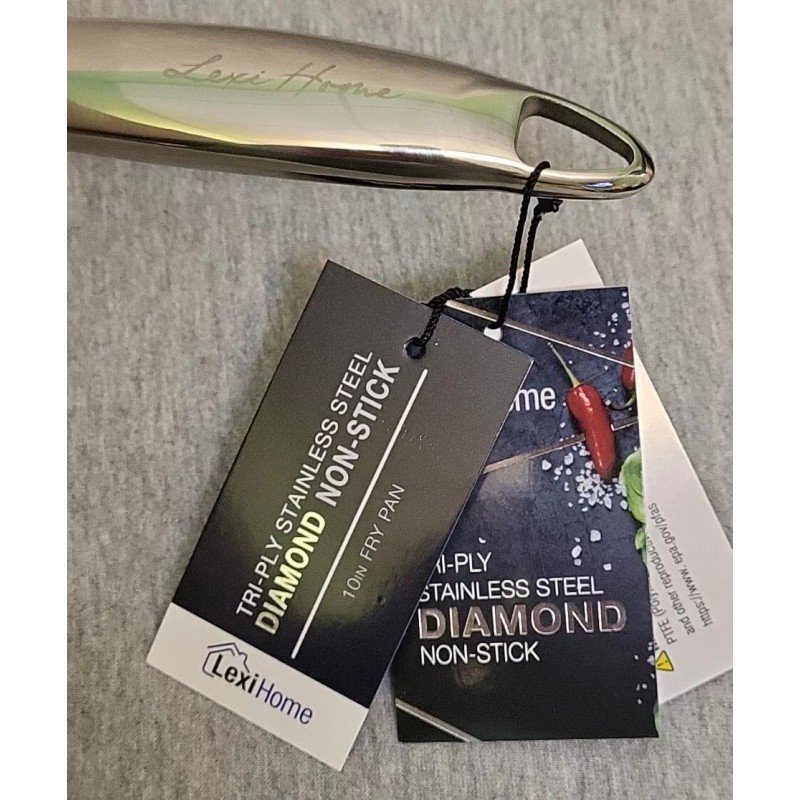 LexiHome Tri-ply Stainless Steel Diamond Non Stick 10” Saute Pan
