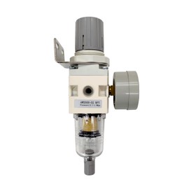 ANPTGHT 1/4" NPT Compressed Air Filter Regulator Combo Piggyback with Gauge Bracket 5 Micron Brass Element Poly Bowl Semi-Auto Drain Metal Bracket 0-150 PSI Gauge AW2000-N02A