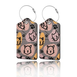 2 Pack Luggage Tags for Suitcases, Travel ID Tags with Privacy Cover, Stainless Steel Loops & Address Card – Cruise Essentials for Women Kids Boys Girls, Backpacks & Bags Cartoon Cats