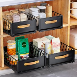 Pull out Cabinet Organizer Fixed with Adhesive Nano Film,Heavy Duty Slide out Pantry Shelves Drawer Storage,Sliding Mesh Cabinet Basket with Handle for Kitchen, Bathroom,Home,15.7"W X 9.8"DX 6.2"H