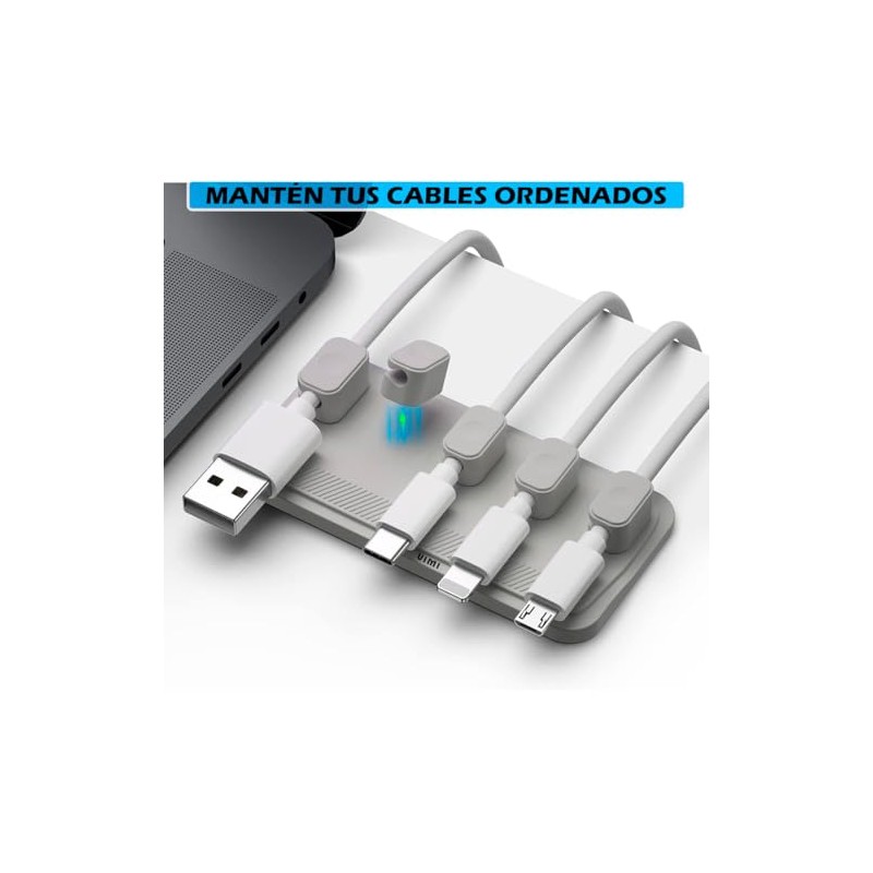 Soporte Con Clips Magnético Para Organizar Cables Escritorio (GRIS)