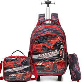 ZBAOGTW Boys Rolling Backpack for School Backpack with Wheels for Kids Roller Backpacks for Kids Backpacks with Lunch Box Pencil Case for Elementary Back to School Supplies