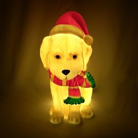 Alpine Corporation LAJ118 24" Golden Retriever Dog with Santa Hat and LED Lights, Lighted Christmas Holiday Decoration for Indoor and Outdoor Display
