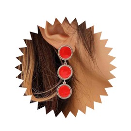 Aneneiceera Vintage Enamel Red Disc Coin Earrings Red Acrylic Coin Dangle Earrings Red Circle Drop Earrings Acrylic Disc Earrings Geometric Long Earrings Jewelry for Women (Red)