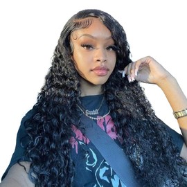 13x6 Water Wave Lace Front Wigs HD Trasparent Lace Frontal Wigs for Women Pre Plucked with Baby Hair 180 Density Curly Human Hair Wigs:_13x6 Lace Wig_18inch
