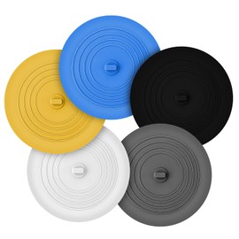 Tub Stopper 5 Pack 6 Inch Silicone Universal Drain Stopper Plug Cover, Flat Suction Bathtub Tub Stopper Bathtub Plug for Bathroom Kitchen Laundry in 5 Colors (White, Grey, Black, Yellow, Blue)
