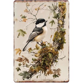 WIZYXQ Funny Metal Chickadee Bird Vintage Tin Sign - Wildlife Wall Decor Retro Aluminum for Home, Office, Garden, Club, Yard - 812 Inches