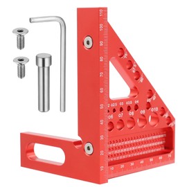 3D Mitre Angle, 22.5-90° Combination Angle Made of Aluminium Alloy, Precise Carpenter's Angle, Speed Square Carpenter's Angle with 11 Drill Holes, Scribing Tool Protractor for Carpenters, Red
