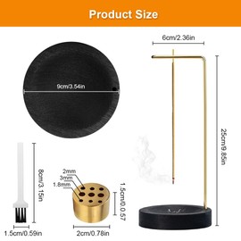 3-in-1 Incense Stick Holder, Reucher Stick, Wooden Base, Handmade, Modern Style Incense Cones Holder with 9 Hole Incense Burner, for Home, Office, Decoration, Yoga, Meditation (Black)