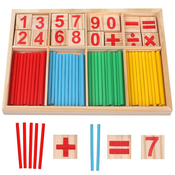 Camelize Wood Toy Counting Rods Mathematical Intelligence Sticks Wooden Number Cards Building Blocks gift for Kids Preschool Educational Toys(Colorful)