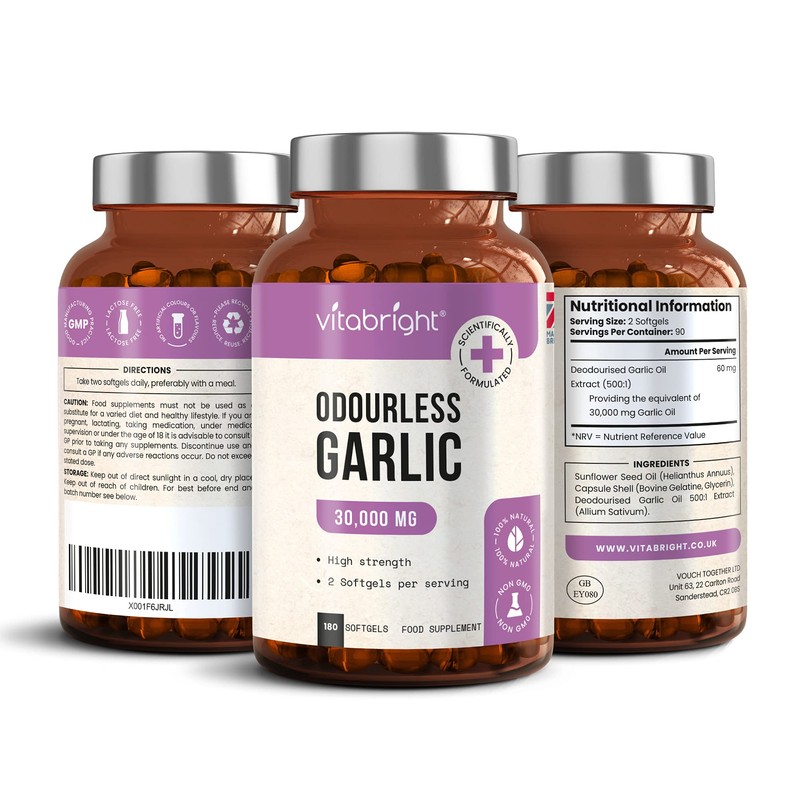 Odourless Garlic Capsules - High Strength 30,000mg - 180 Deodourised