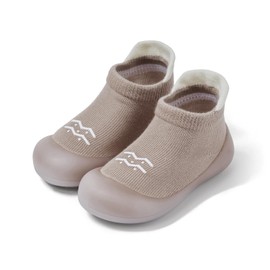 Bearbay - Zapatos de calcetín para bebé, antideslizantes, transpirables, con suela de goma suave, para bebés y niñas, 2505 Khaki Wave, 12-18 Months Toddler