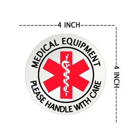 10 Pcs Medical Alert Equipment Luggage Tag Stickers,4 Inches Handle with Care Sticker for Medical Supplies,Fragile Medical Equipment Inside Stickers