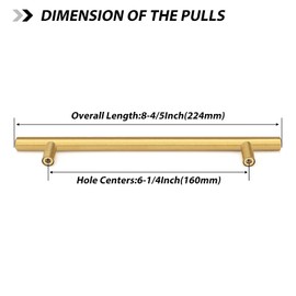 goldenwarm 15Pcs Brushed Brass Drawer Pulls Gold Handles for Kitchen Cabinet 6-1/4 inch Modern Gold Hardware - Brushed Cupboard Door Pulls 8-4/5in Overall Length
