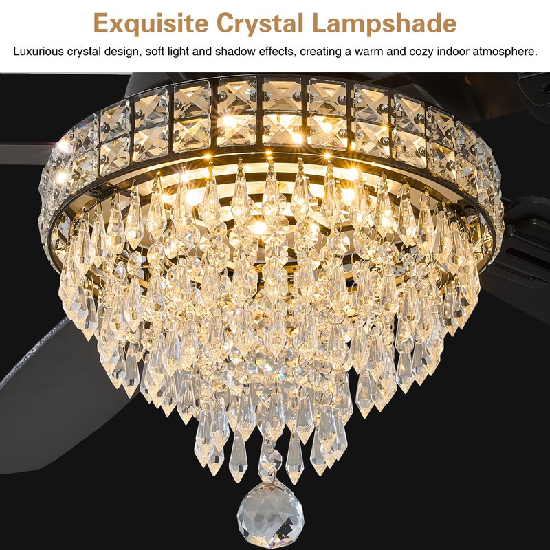 Crystal Ceiling Fan Fandelier with Lights-Ceiling Fans,50" Low Profile and