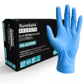 SURESAFE Glacier Nitrile Gloves - 3.5 MIL Multipurpose Disposable Roll-Beaded Cuff Gloves - Waterproof, Non-Latex, Powder Free With Smooth Texture (Medium, Blue)