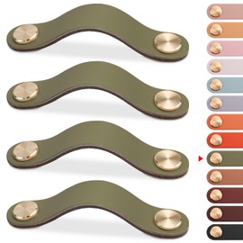 LEREATI 4pcs Leather Drawer Handles Drawer Knobs Kitchen Cupboard Handles Leather Drawer Pulls, Door Knobs for Cupboards, Wardrobe, Dresser, Closet (Green, 160mm Hole Center)