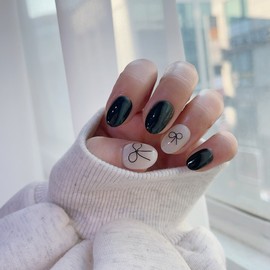 Simple wire ribbon ꔫ - short almond / 심플 와이어리본 ꔫ - 숏아몬드