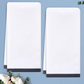 VOOVA & MOVAS White Hand Towels Set of 2, 15"x25" - 100% Cotton | Soft | Absorbent | 400GSM | Light | Fluffy, Guest Towels for Bathroom | SPA | Gym，White Hand Towels with Black Trim