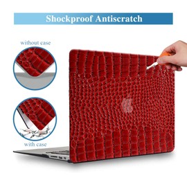 KEROM Crocodile Case for MacBook Pro 13 Inch 2025, 2024, 2023, 2022-2016 M2 M1 A2338 A2289 A2251 A2159 A1989 A1706 A1708, Aligator Skin Snakeskin PU Leather Hard Shell & Keyboard Cover, Burgandy