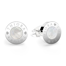 THIORA Women's Stud Earrings - "Fiji Pearl" | Mother of Pearl Earrings | Stainless Steel 18 Carat Gold or Rose Gold Plated | Unique Pearls | 9 mm Diameter | Quality Jewellery, Stainless Steel