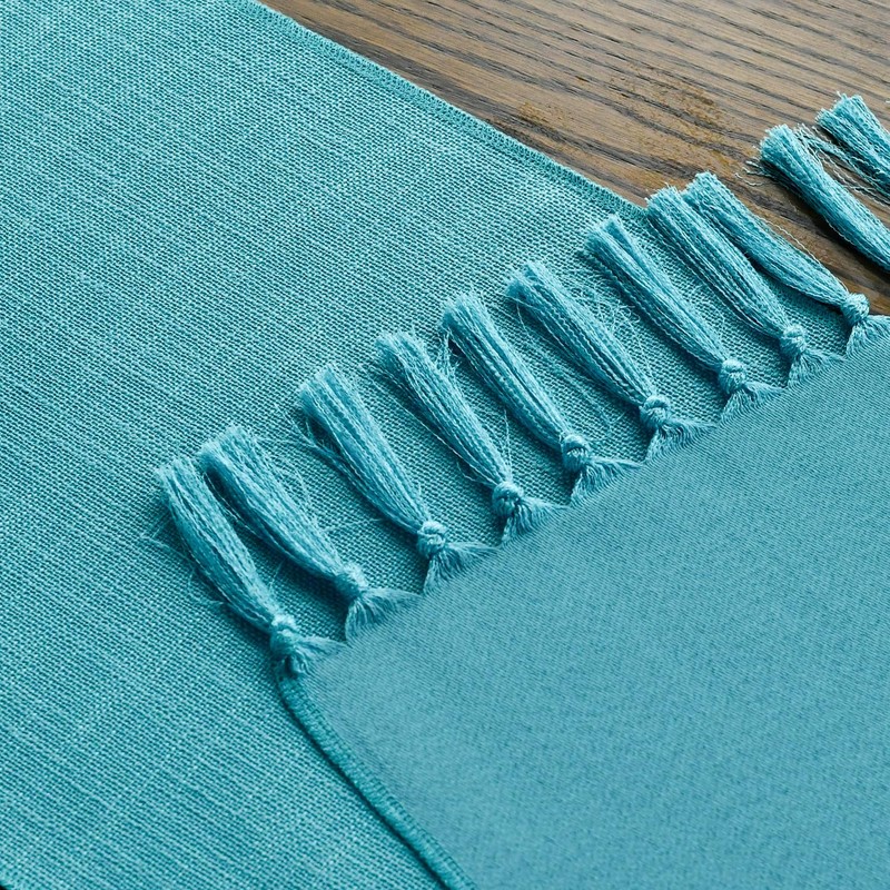 Artoid Mode Teal Boho Rural Rustic Farmhouse Tassel Table Runner,
