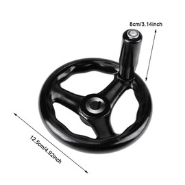 Fafeicy 3 Spoke Hand Wheel, 12 * 125mm/0.47 * 4.92'' Black Plastic Round Milling Hand Wheel, with Revolving Handle, for Lathe Milling Machine