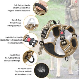 HEELE Dog Chest Harness, for Running, with Lockable Snap Closure, Adjustable, Reflective, Release At Neck, Anti-Pull, Khaki, S