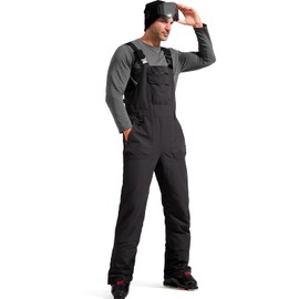 FREE SOLDIER Mens Snow Bibs Ski Pants Softshell Waterproof Insulated Warm Snow Pants Windproof Ski Bib Overalls(Black Large/30)
