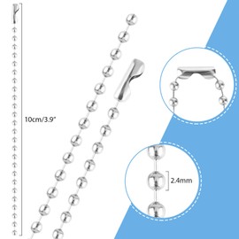 100PCS Stainless Steel Ball Chain, 4 Inch Necklace Bulk Silver Bead Chain Connector Clasp Extension Keychain Tag Key Rings Dog Tag Chains for Jewelry Making DIY Crafts (Silver)
