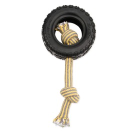 Mammoth Pet Products TireBiterII con cuerda de algodón y poliéster, juguetes de goma natural para masticadores extremos, juguetes para perros para juegos interactivos extralargos, juguetes masticadores agresivos para grandes, XL, 7 pulgadas, negro (35018F)