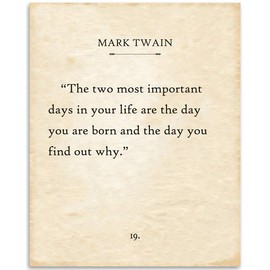 Lone Star Art Mark Twain - The Two Most Important Days - 11x14 Unframed Typography Book Page Print - Great Inspirational and Motivational Gift and Decor Under $15