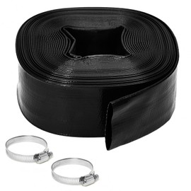 Gonioa 2 inches x 50 FT Heavy-Duty PVC Swimming Pool Backwash Hose, Reinforced Discharge Hose with Clamp for Swimming Pools, Black