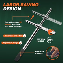 VONLX 25'' Heavy Duty Extended Lug Wrench with Blow Storage Case, 4 Way Tire Iron Nut Wrench Set, Lug Nut Remover 1/2 Drive with Standard Sockets (17mm, 19mm and 21mm,23mm), Labor Saving Cross Wrench