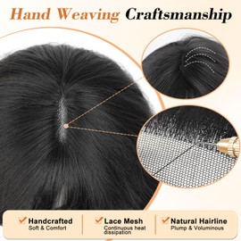 Stamped Glorious Clip in Hair Toppers for Women, 20" Black Wavy Hair Pieces with Curtain Bangs,Upgraded 3D Hand Tied Breathable Lightweight Wiglets for Thinning Crown & Hair Loss