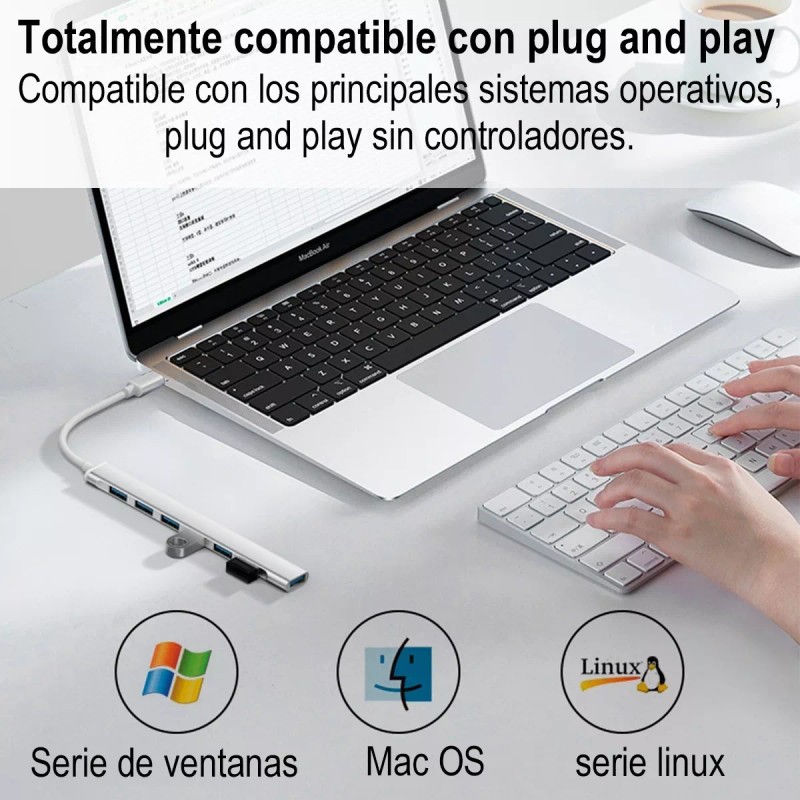 Gomia Adaptador Multipuerto Hub Delgado De 7 Puertos Usb 3.0