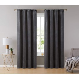 HLC.ME Lopez Velvet Premium Soft Light Filtering Back Tab Rod Pocket Window Treatment Curtain Drapery Panels for Bedroom & Living Room - Set of 2 Panels (54 x 84 inches Long, Charcoal Grey)