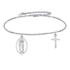 YFN Cross Bracelets 925 Sterling Silver St Christopher/St. Michael/St Jude/Saint Mary Medal Adjustable Bracelet Religious Protector Jewellery Gift for Women Men, Sterling Silver, No gemstone