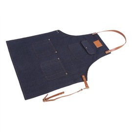 Heavy Duty Denim Bib Apron Jean Kitchen Apron Chef Work Cook Uniform with Adjustable Leather Strap for Women Men(78.00 * 68.00 * 2.00cm-Blue)