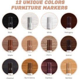 SEISSO Wood Repair Markers Set - 12 Colors Furniture Touch Up Kit for Scratches & Stains, Wooden Floor, Table, Cabinet Restoration