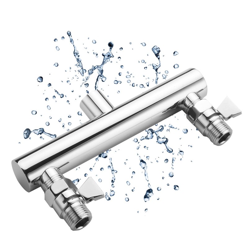 HAMOLER Dual Shower Head Manifold with Brass Shut Off Valve