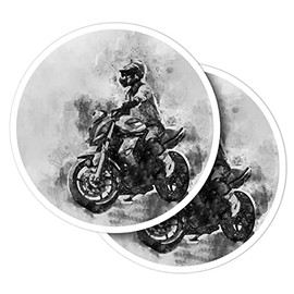 Vinyl Round Stickers (Set of 2) 10cm - BW - Red Motorbike Biker Sports Bike for Laptops, Tablets, Luggage, Scrap Booking, Fridges #35078
