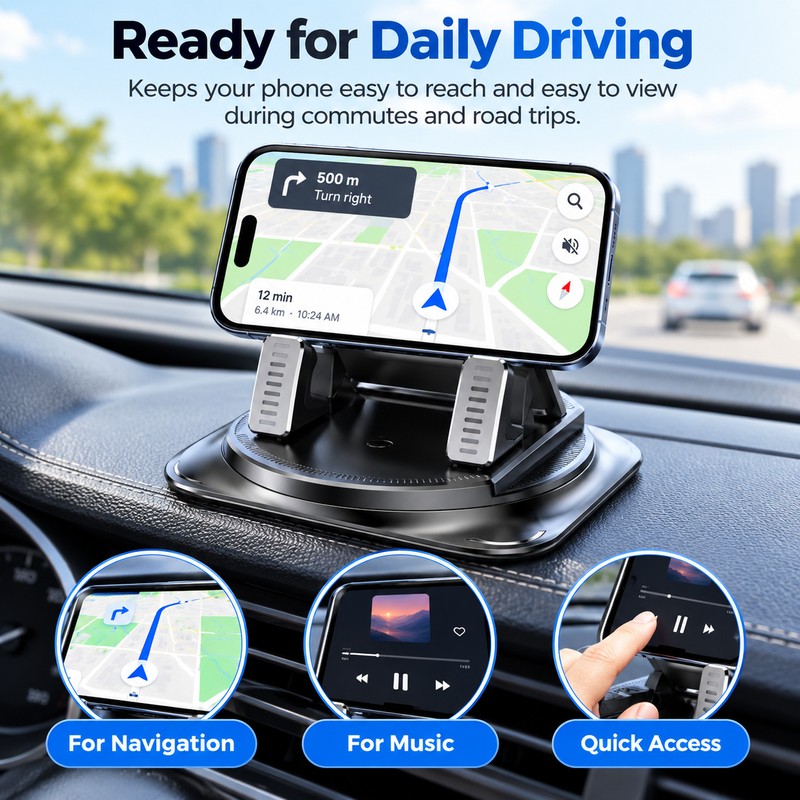 Universal Dashboard Phone Holder for Navigation – Non-Slip Silicone 360°