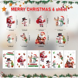 EDWINENE 6Sheet Christmas Window Stickers, Christmas Window Cling Sticker Decoration,Double-Sided Window Cling Decal for Christmas Window Decoration (White)