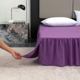 Bed Skirt Queen Size Ruffled Bed Skirt with Split Corners, Queen Bed Skirt 14 Inch Drop, TSUTOMI Queen Size Bed Skirt Grape for Ruffled Bed Skirt with Split Corners, Bed Skirt Queen Size